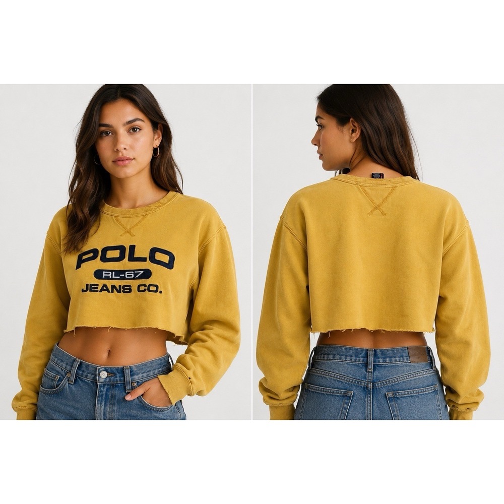Vintage Ralph Lauren Polo Jeans Co Women's Cropped USA Flag Sweatshirt XX-Large